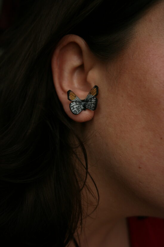 IHAR Hajnalpírlepke – Kézzel rajzolt narancssárga-szürke fülbevaló