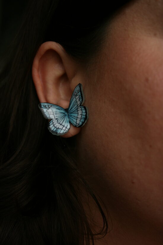 IHAR Hegyi azúrlepke – Kézzel rajzolt kék-ezüst pillangó fülbevaló